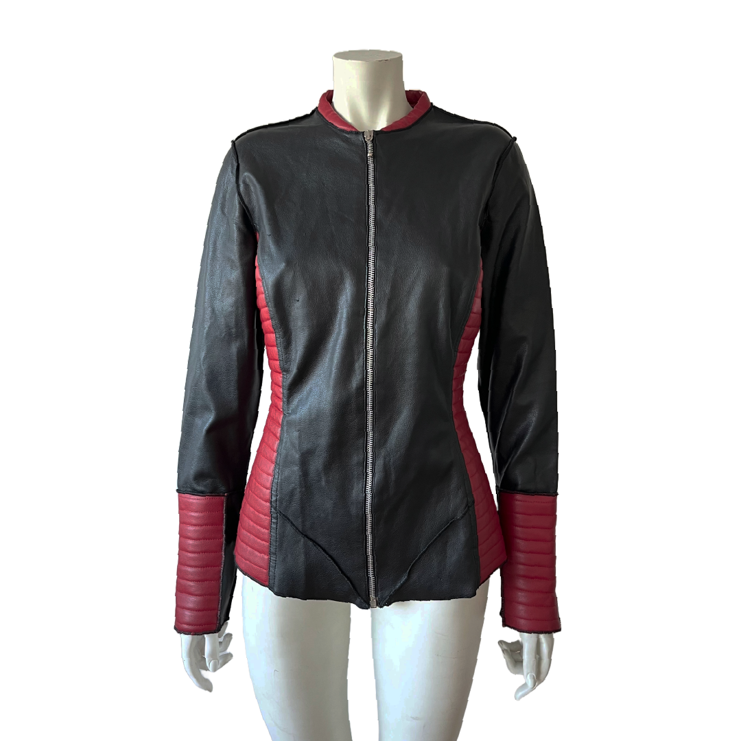 JEAN COLONNA 90s Faux  Leather  Black & Red Moto Jacket