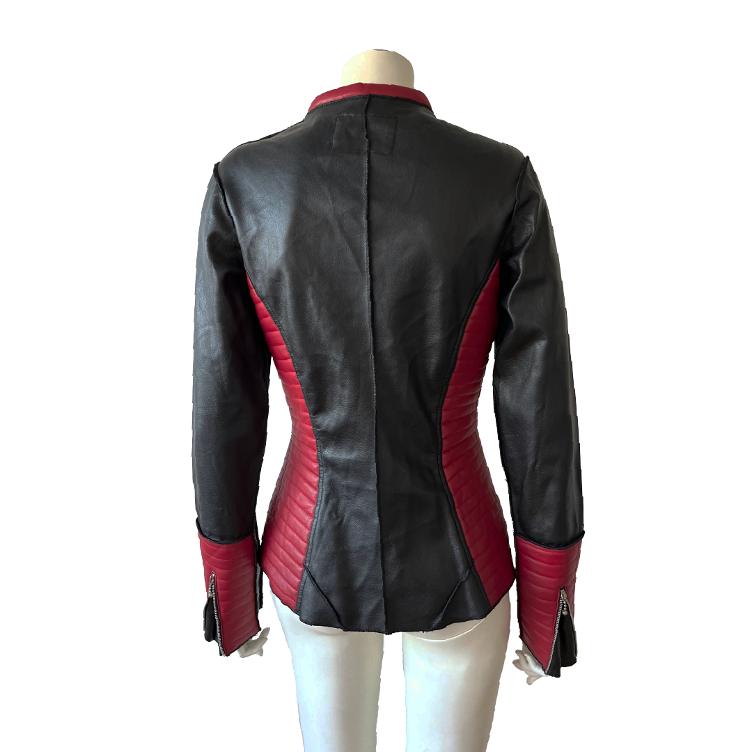 JEAN COLONNA 90s Faux  Leather  Black & Red Moto Jacket