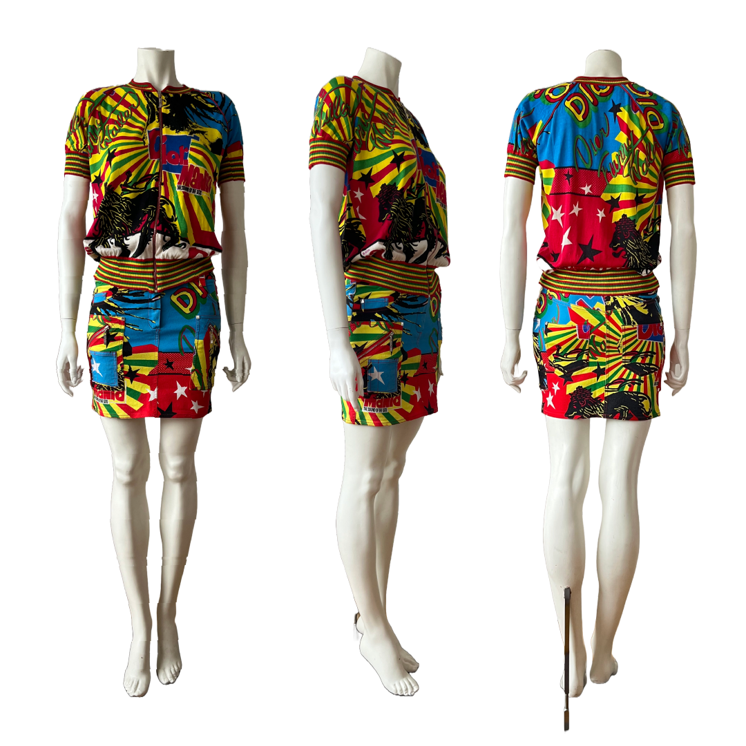 Christian Dior by John Galliano SS 2004 Rasta Mania Knit zip-up & Skirt Set