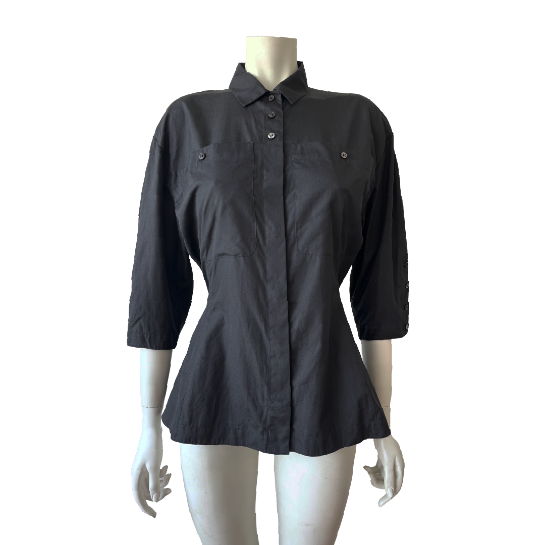 Claude Montana 80s Black Pleated Blouse