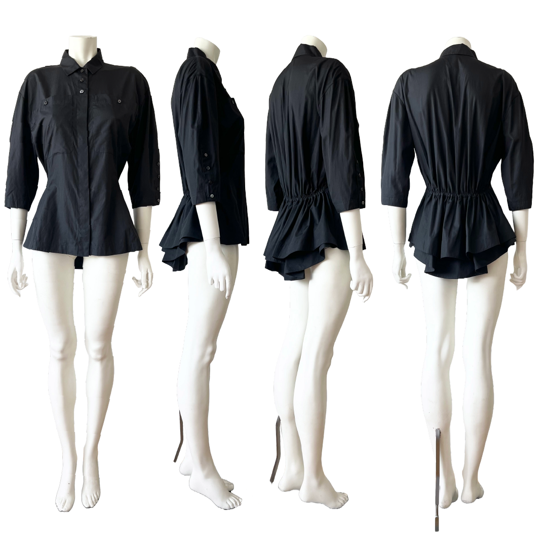 Claude Montana 80s Black Pleated Blouse