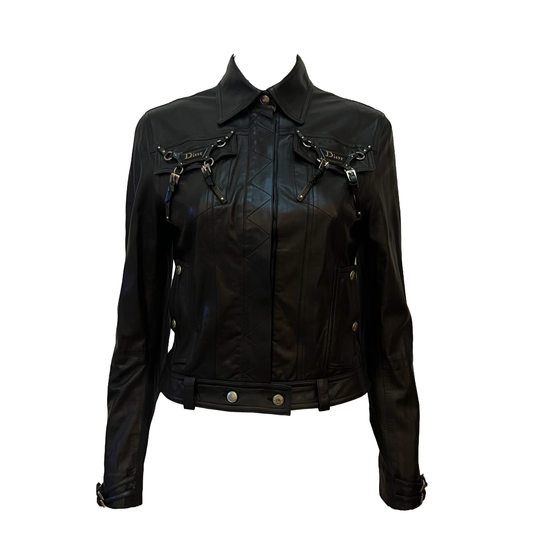 Christian Dior by John Galliano SS 2004 Black Bondage Leather Jacket