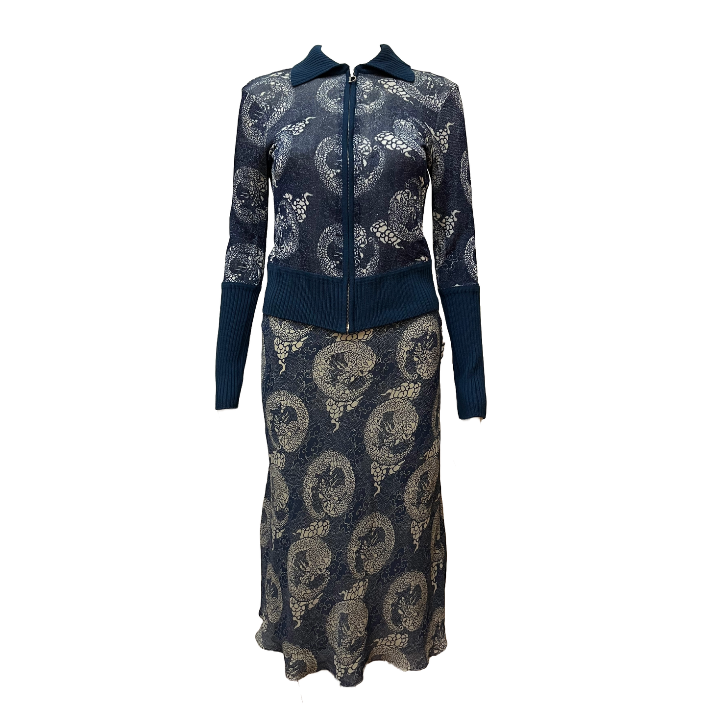 Christian Dior by John Galliano AW 2001 Dragon printed Cardigan & Skirt SET