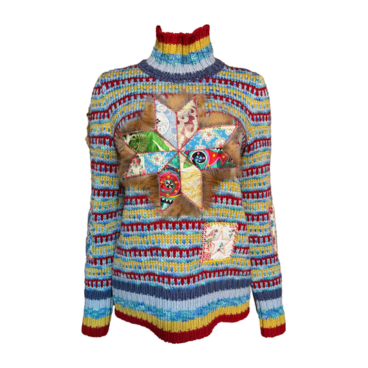 John Galliano AW 2002 Multicolor Patchwork Knit Sweater