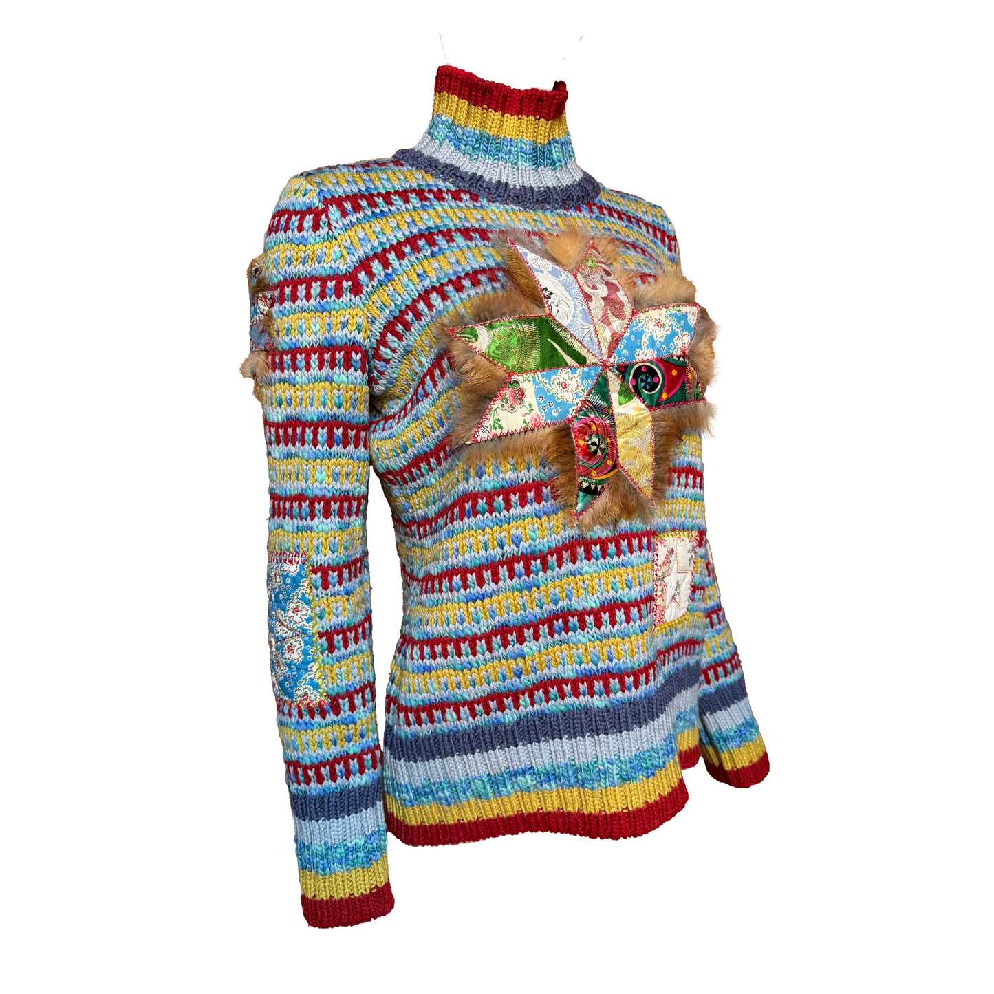 John Galliano AW 2002 Multicolor Patchwork Knit Sweater
