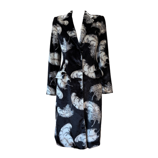 Dolce & Gabbana AW 1997 Runway Feather Printed Velvet Coat