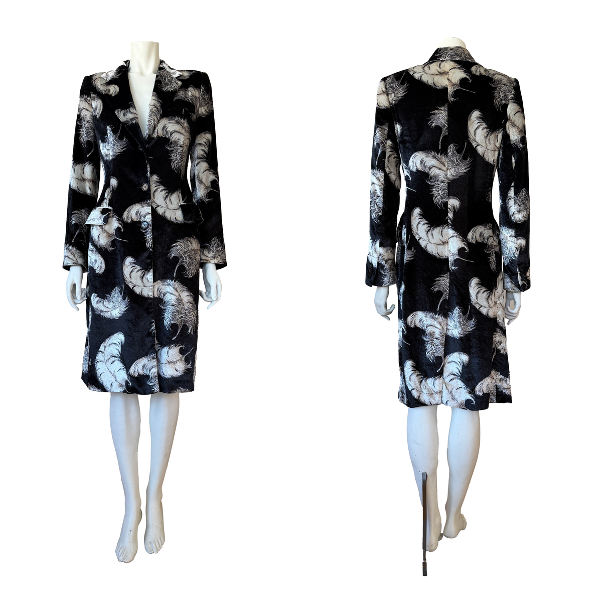 Dolce & Gabbana AW 1997 Runway Feather Printed Velvet Coat