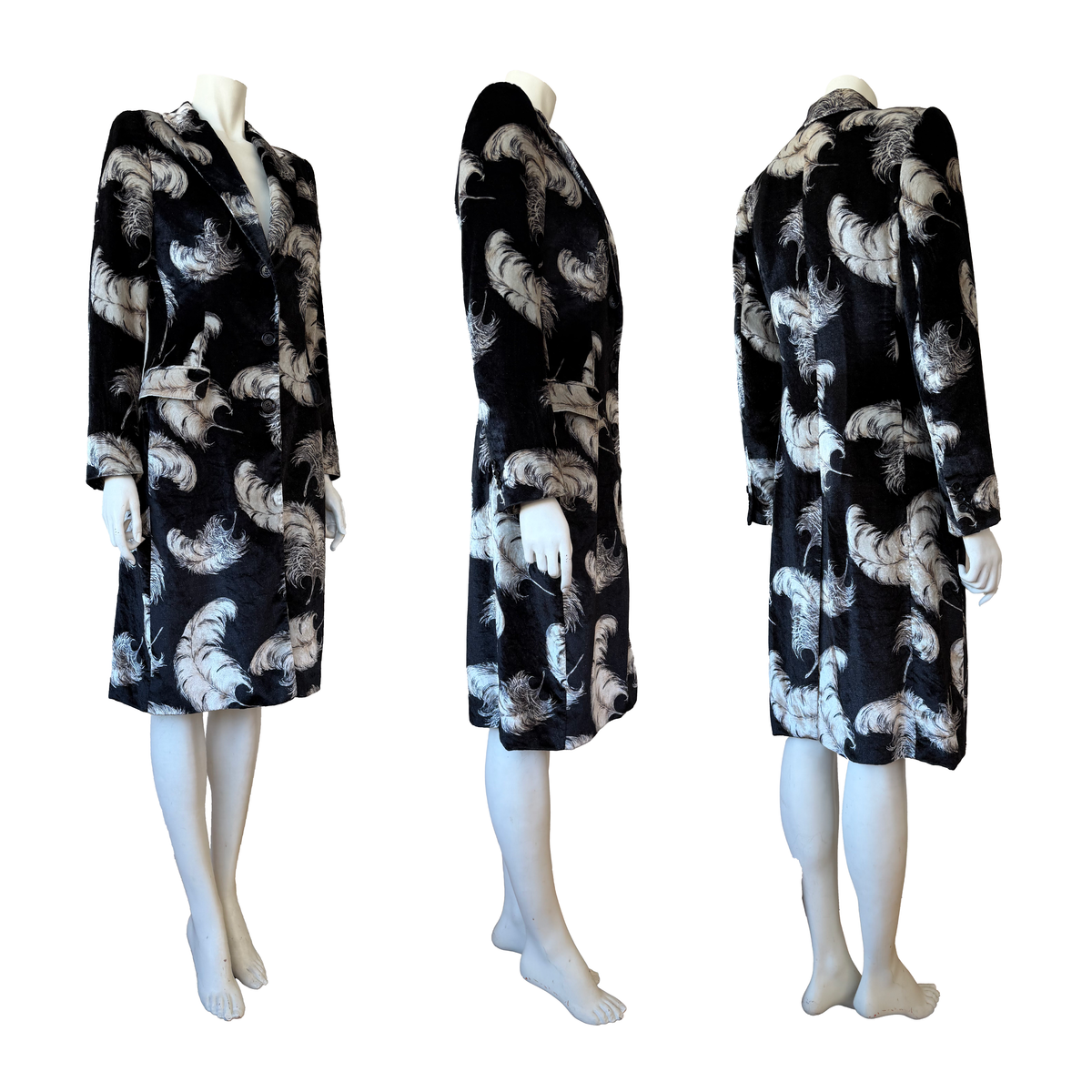 Dolce & Gabbana AW 1997 Runway Feather Printed Velvet Coat