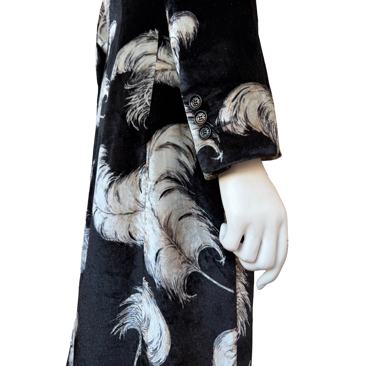 Dolce & Gabbana AW 1997 Runway Feather Printed Velvet Coat