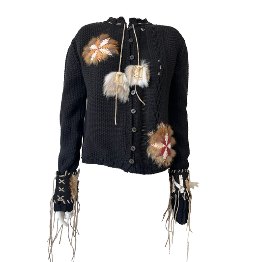 John Galliano AW 2002 Wool Knit with Suede & Leather Appliqué