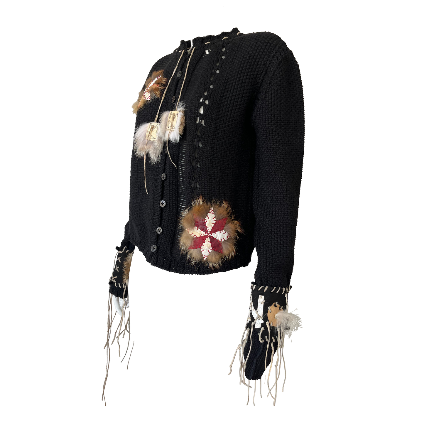 John Galliano AW 2002 Wool Knit with Suede & Leather Appliqué