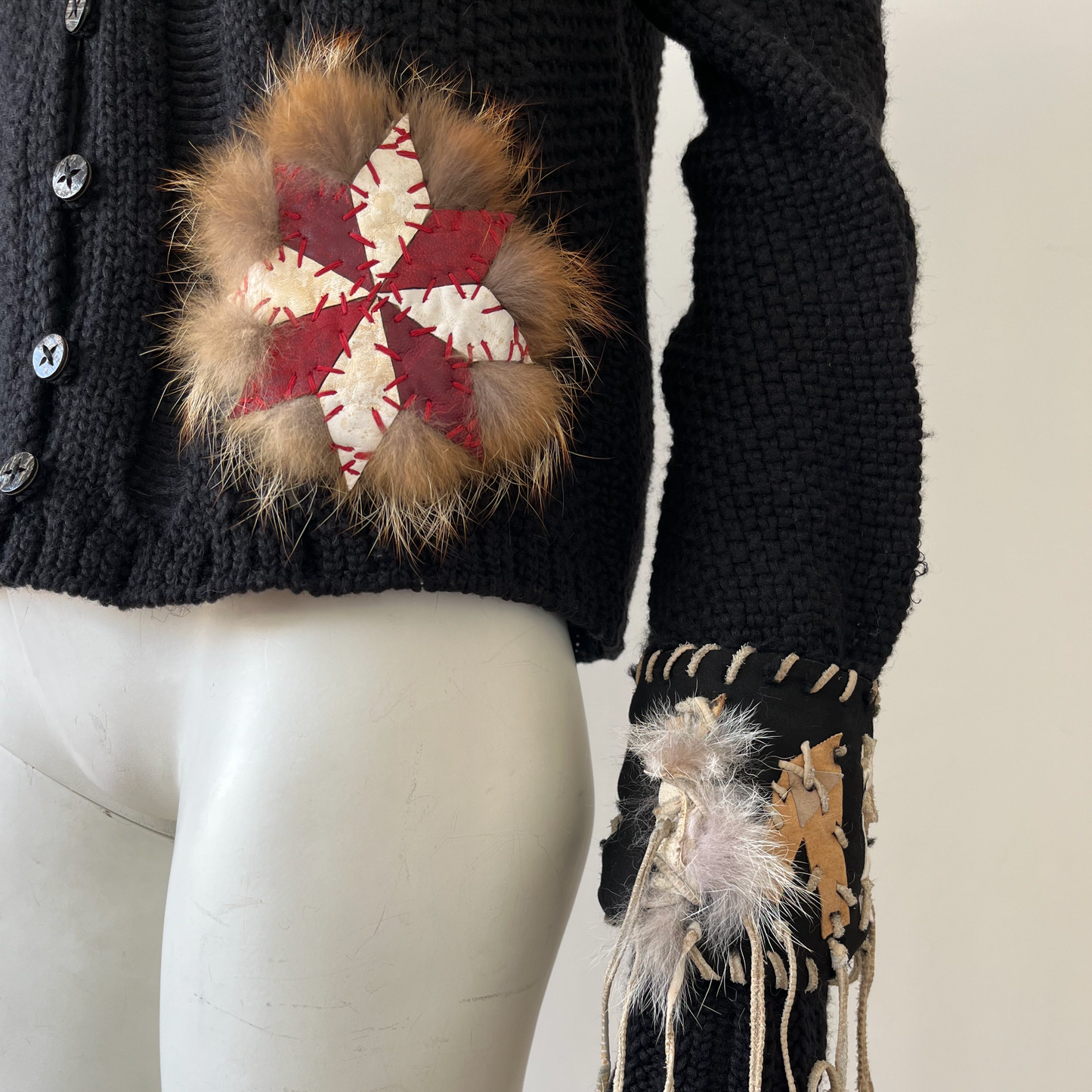 John Galliano AW 2002 Wool Knit with Suede & Leather Appliqué