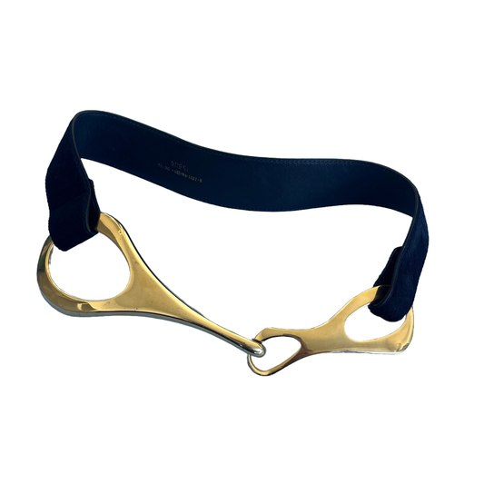 Gucci AW 1996 Black Leather Gold Horsebit Buckle Belt by Tom Ford
