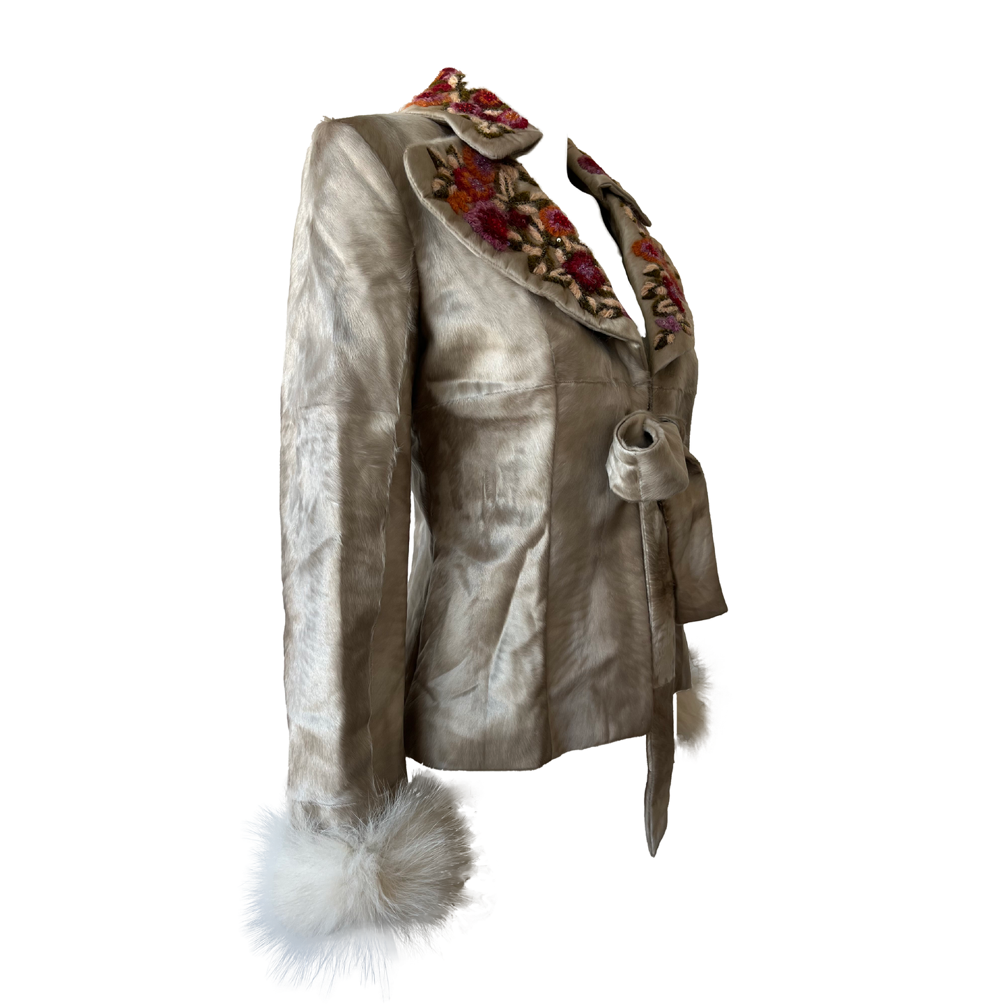Valentino Embroidered Goat & Fox Fur Jacket