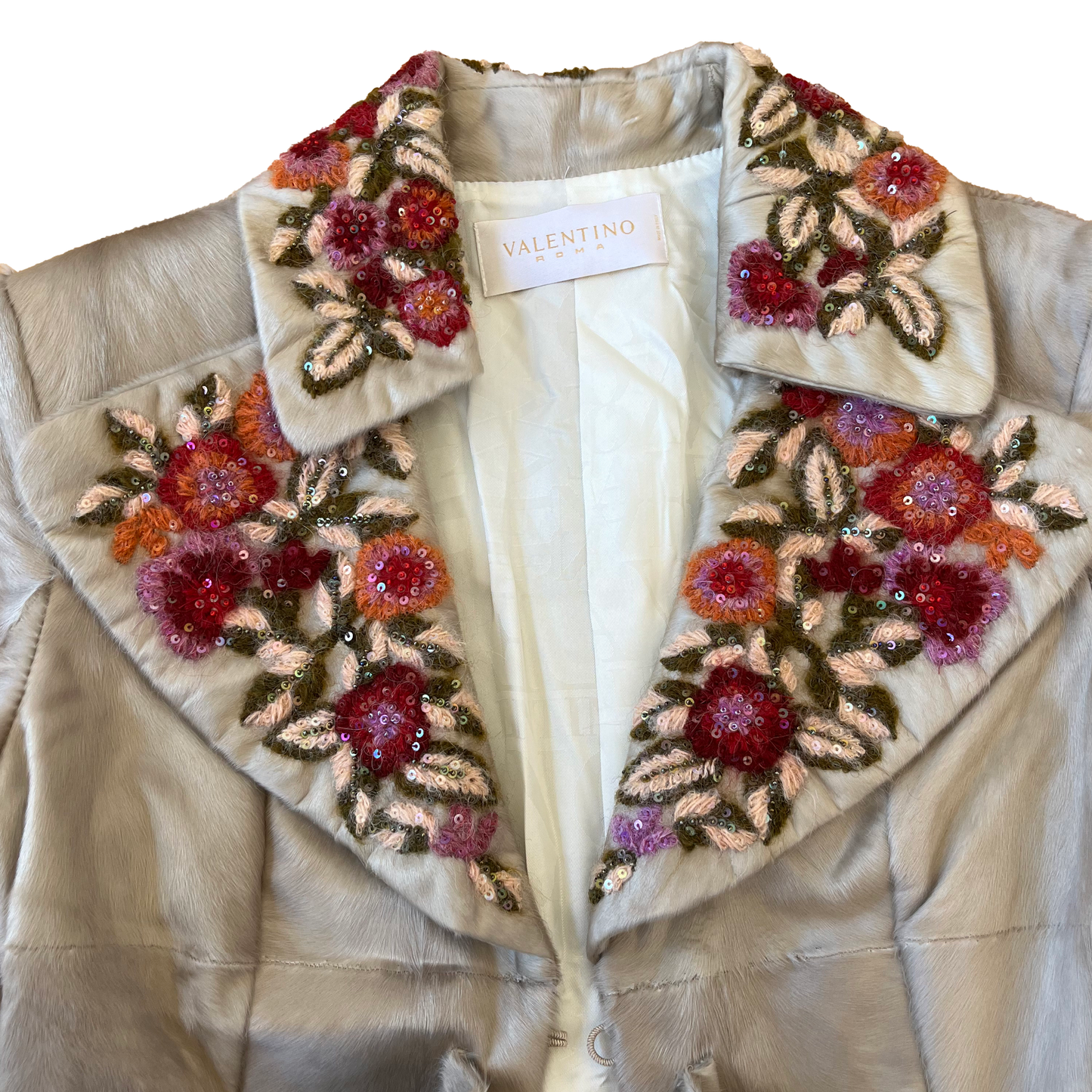 Valentino Embroidered Goat & Fox Fur Jacket
