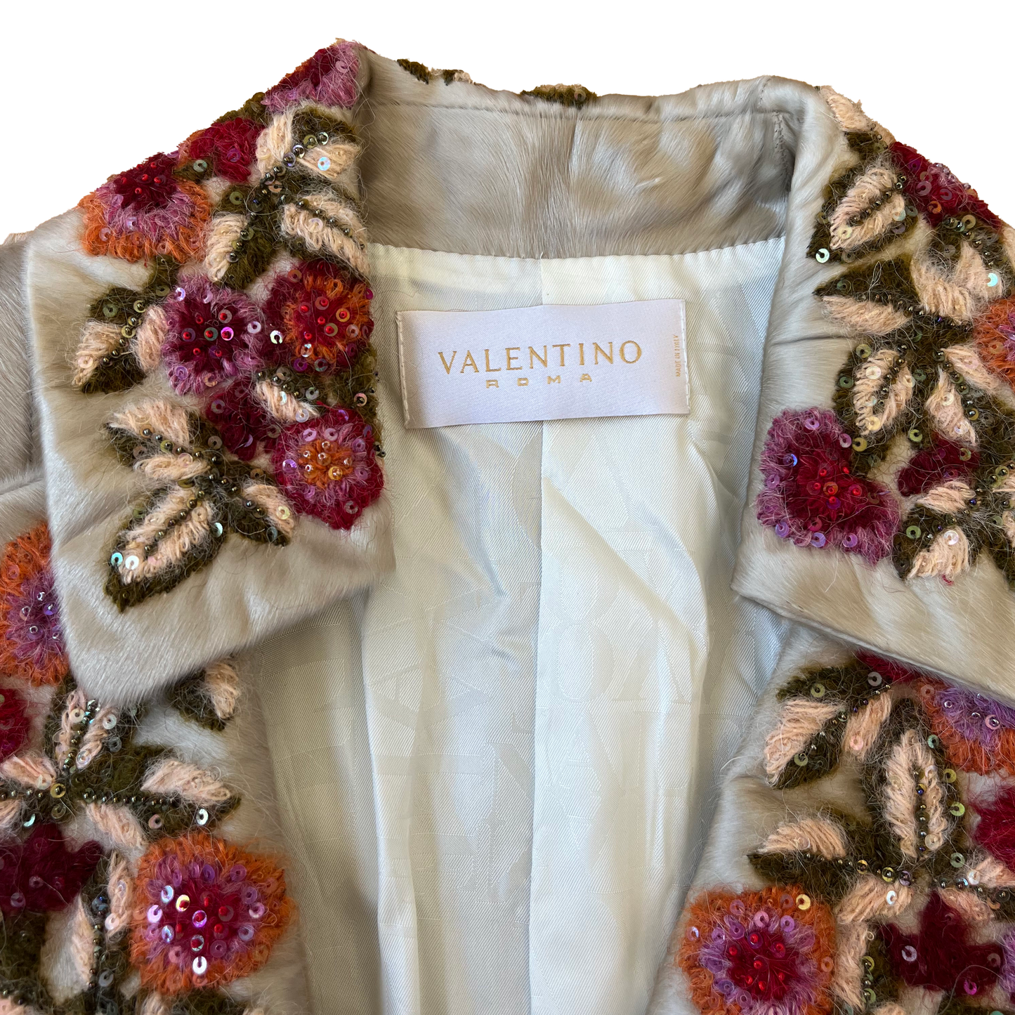 Valentino Embroidered Goat & Fox Fur Jacket