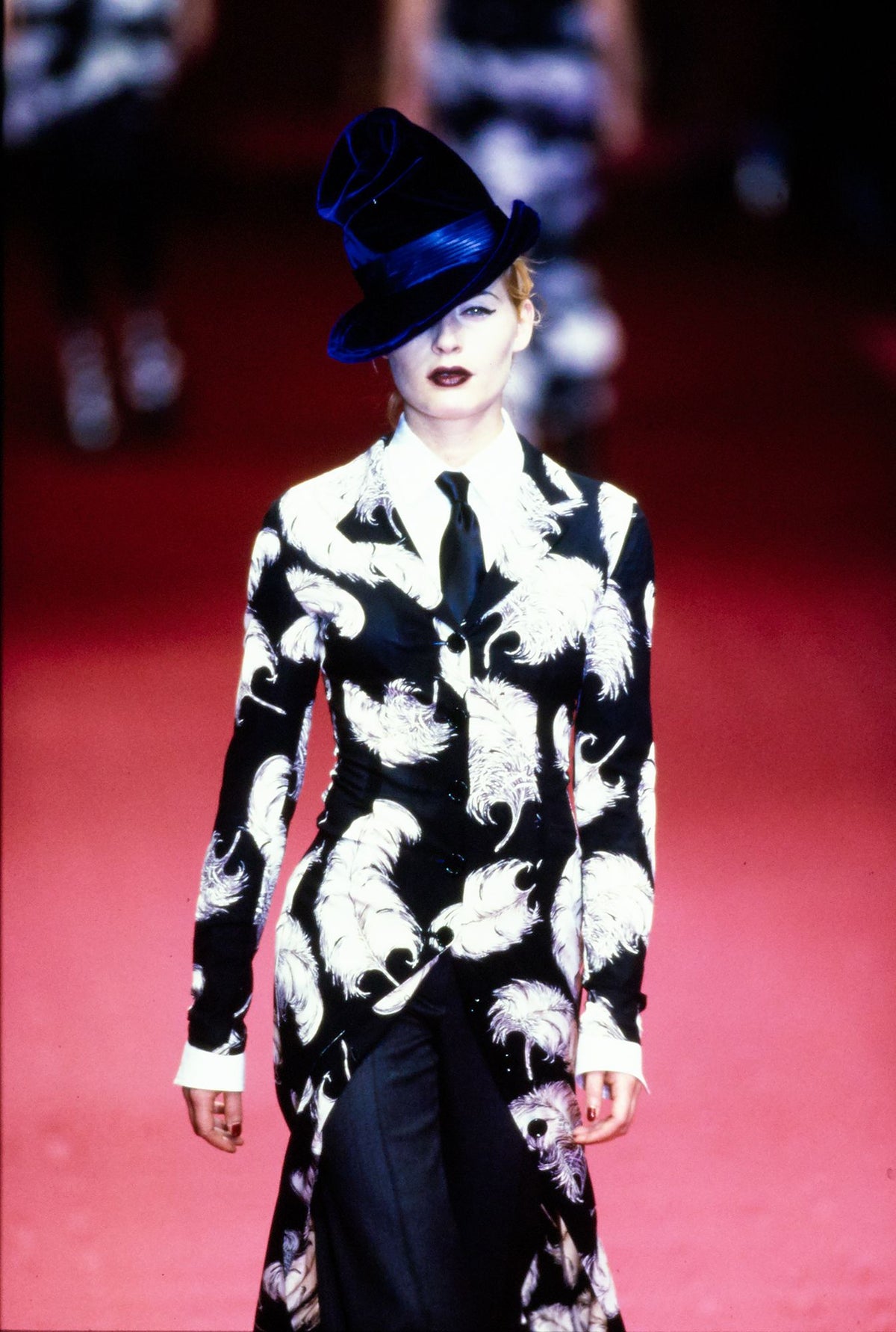 Dolce & Gabbana AW 1997 Runway Feather Printed Velvet Coat