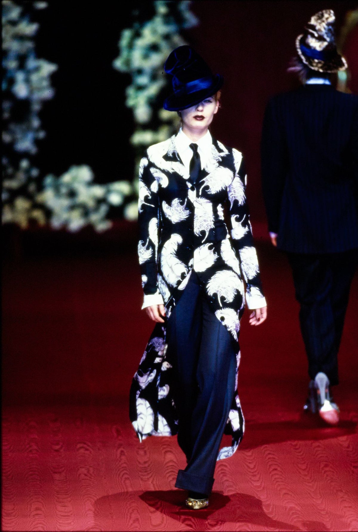 Dolce & Gabbana AW 1997 Runway Feather Printed Velvet Coat